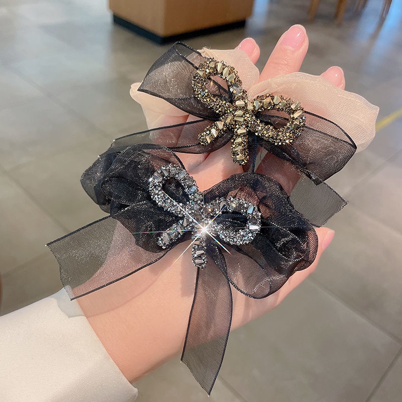 Phụ Kiện Buộc Tóc Hình Nơ Màu Hồng Đen Đơn Giản Thời Trang Phong Cách Hàn Quốc