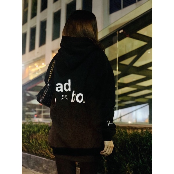 Hodie saidboiz signature zipper(mũ hai lớp thêu logo tay ngực) local brand basic sadboy sad cry unisex BLACK cotton