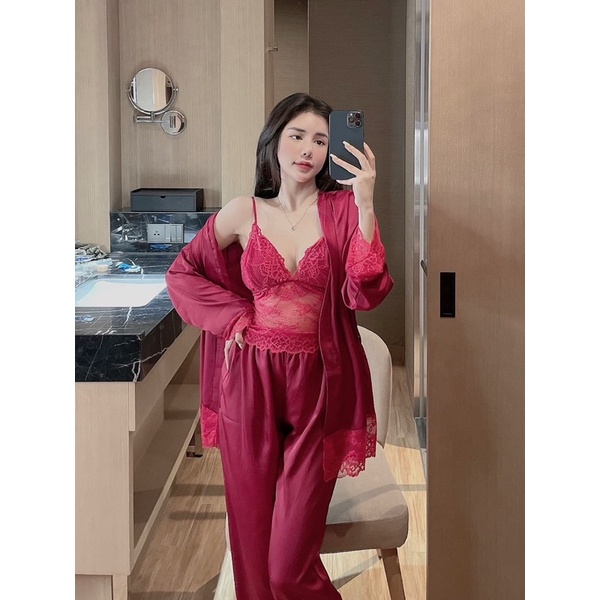 Đồ bộ mặc nhà, đồ ngủ nữ, kèm mút ngực, áo choàng ngoài, lụa satin mềm mịn | BigBuy360 - bigbuy360.vn