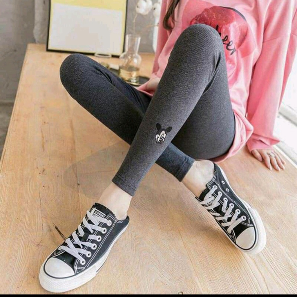 Quần legging tăm chất đẹp hàng chuẩn quần len tăm hình micky co giãn tốt có màu đen ghi xám  ghi sáng cạp chun cao