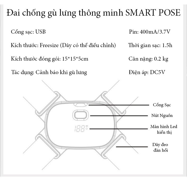 Đai chống gù lưng thông minh Smart Pose tự động nhắc nhở, điều chỉnh tư thế ngồi thẳng thắn BH 24 tháng