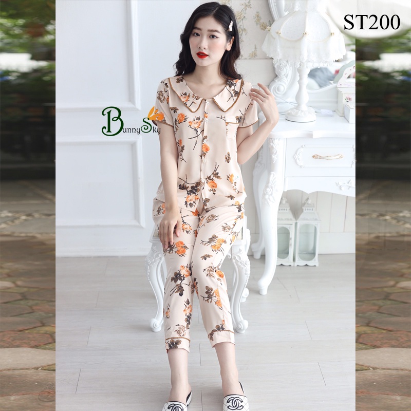 [Bunnysky] Đồ bộ mặc nhà, quần áo ngủ, thời trang nữ chất liệu lụa mềm mịn