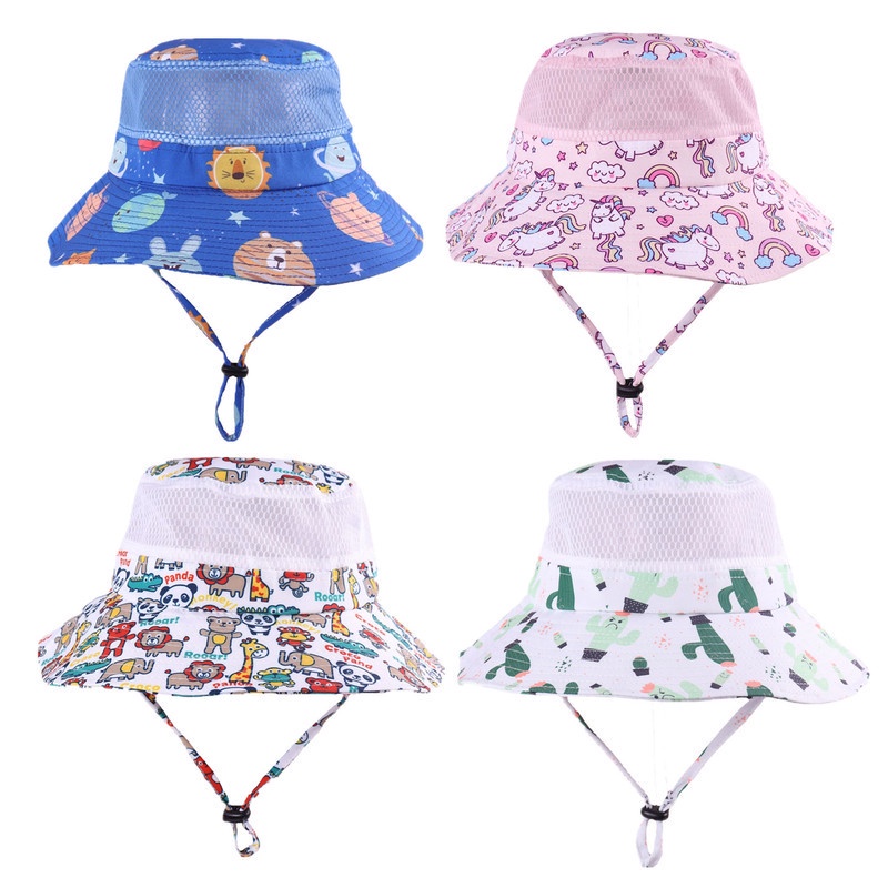 Mũ Tai Bèo Chống Nắng Thoáng Khí Có Thể Điều Chỉnh Dây Đeo Họa Tiết Hoạt Hình Dễ Thương Cho Bé