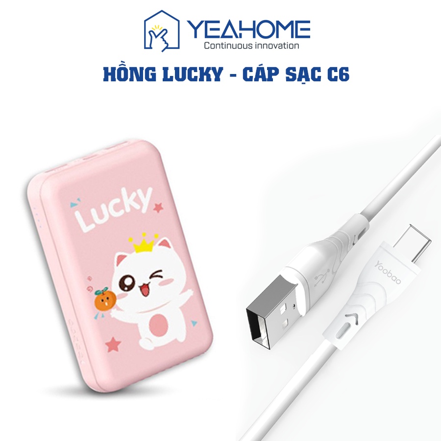Pin Sạc dự phòng mini Yoobao P10W 10000mAh - Dây cáp sạc USB Type C YOOBAO C6 cho Samsung, Android dài 1m, Cao cấp