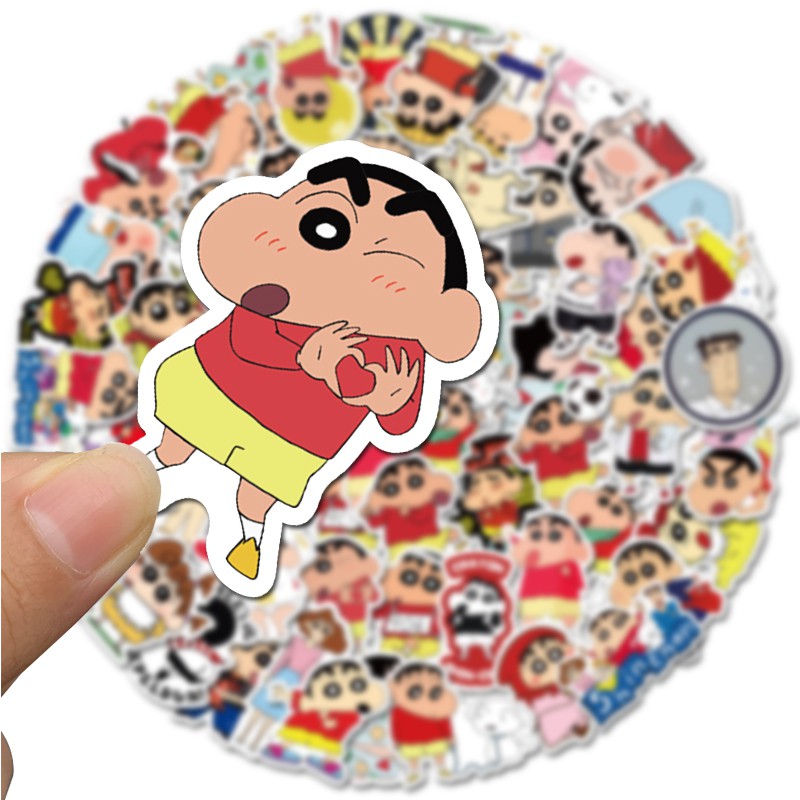 Set 50 sticker dán trang trí vali/ máy tính/ xe đạp/ điện thoại hình anime Shinchan ngộ nghĩnh chống thấm nước