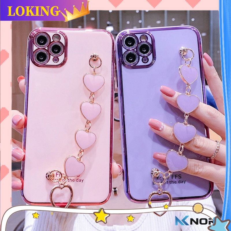 Ốp Điện Thoại Silicon Mạ Hình Trái Tim Kèm Dây Đeo Cho Vivo S1 Pro Z1Pro Y97 Y85 Y83 Y79 Y75 V7Plus Z3 Z3i