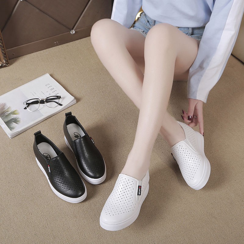Giày Thể Thao Trắng Đế Dày Tăng Chiều Cao Phối Lưới Thời Trang Cho Nữ