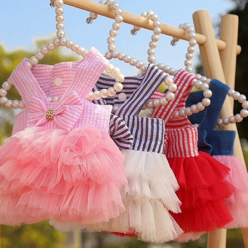Váy Cho Thú Cưng - Váy Kẻ Nơ 2 Dây Xinh Xắn