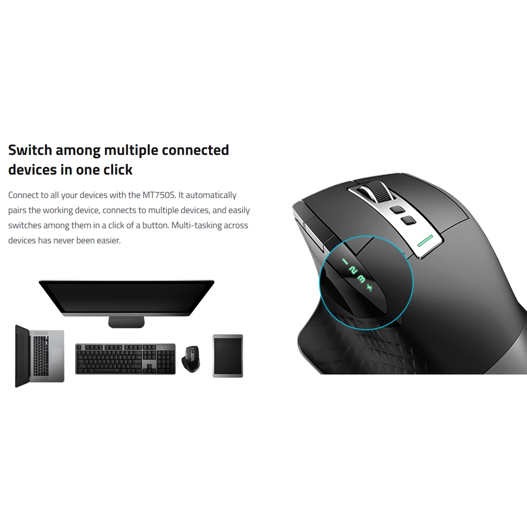 Chuột máy tính không dây Rapoo MT750S đa chế độ dễ chuyển đổi giữ Bluetooth và 2.4G có thể sạc lại