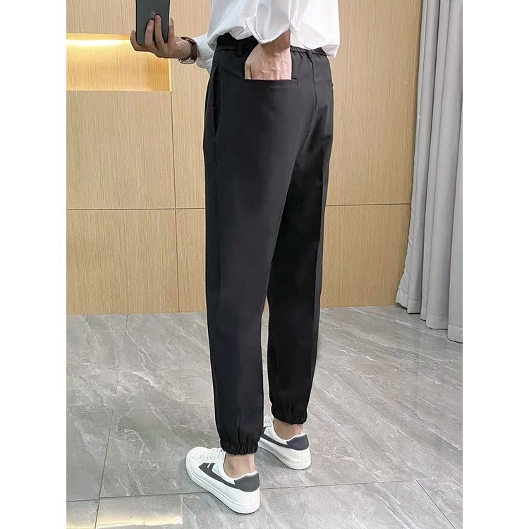 Quần âu nam cạp chun ,có khóa kéo dưới ống,quần baggy nam ống rộng dáng âu phong cách hàn quốc , co giãn nhẹ