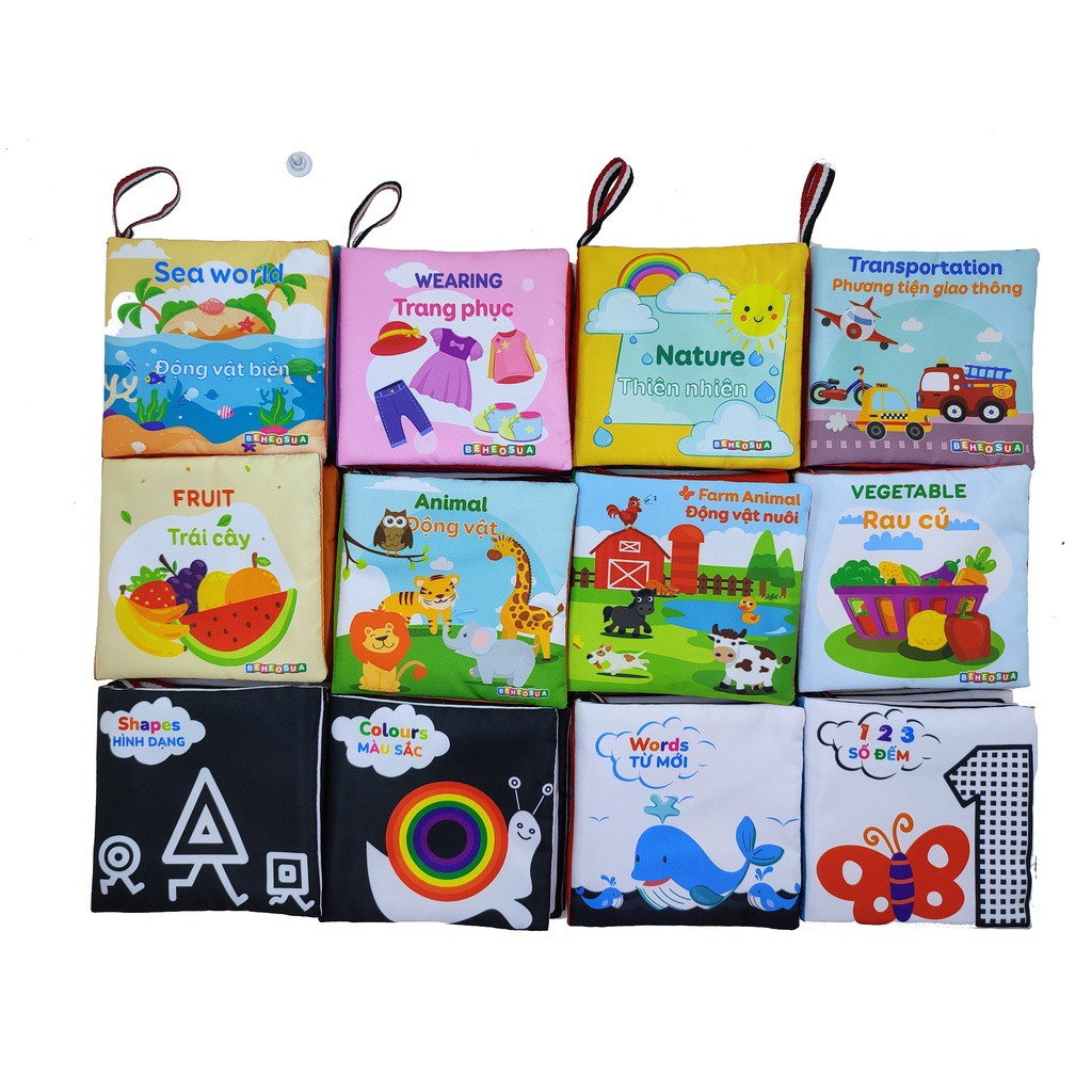 Sách vải - sách vải cho bé kích thích thị giác với nhiều chủ đề bằng tiếng anh giúp bé vừa học vừa chơi
