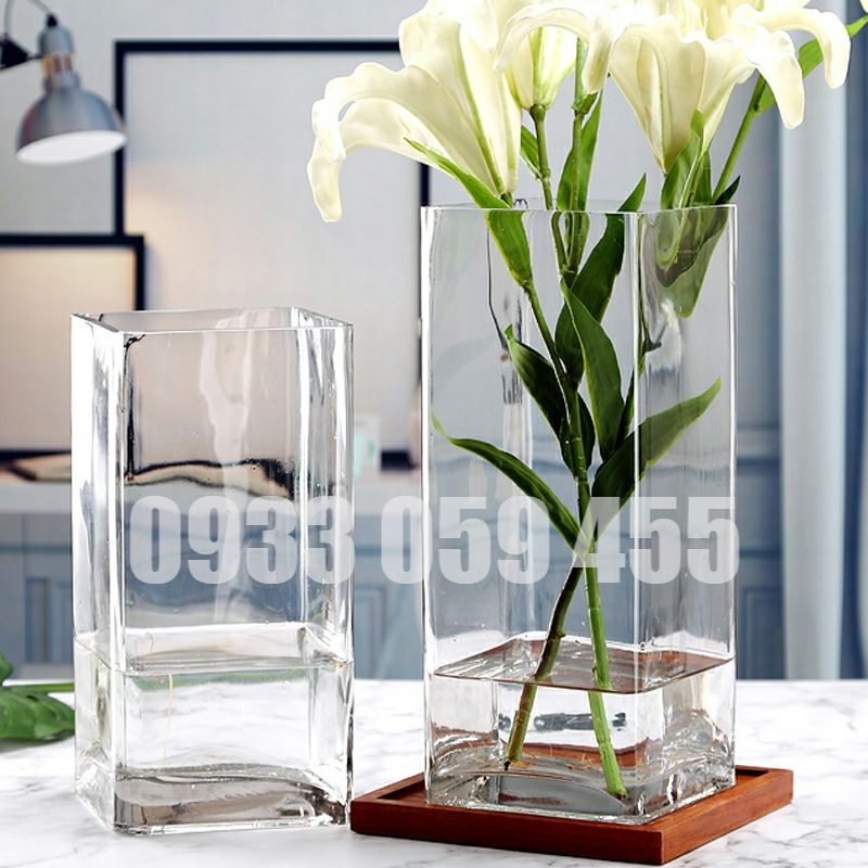 Bình bông lọ hoa thủy tinh trụ vuông cao cấp cắm hoa trang trí để bàn sang trọng
