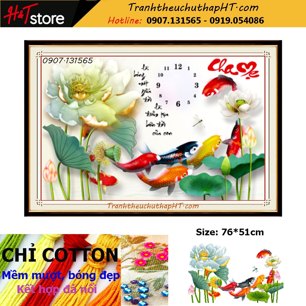 Tranh đính đá tự làm - Tranh thêu chữ thập Cha mẹ hoa sen trắng 223176, DF667 - Tranh chưa làm