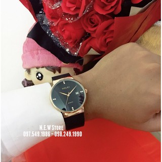 Đồng hồ cặp đôi dây thép lụa Halei Black gold