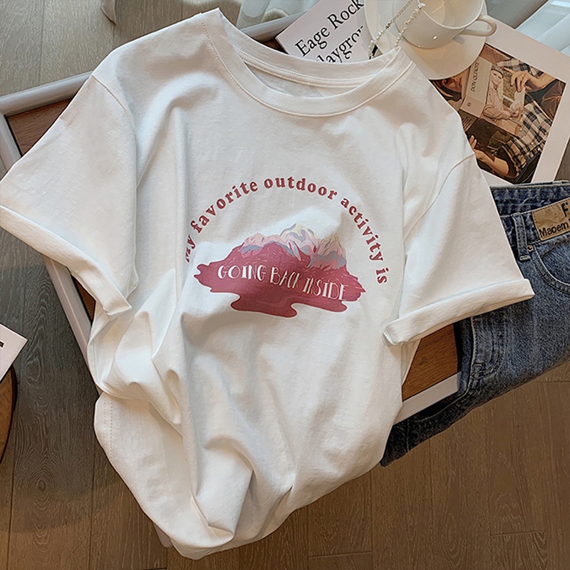 Áo thun HIIXIIVI 100% cotton tay ngắn cổ tròn in hình thời trang mùa hè phong cách Hàn Quốc cho nữ 2022