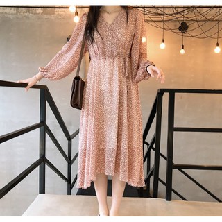 váy vintage ulzzang hoa nhí cổ v dịu dàng hàng quảng châu (ảnh thật cuối)