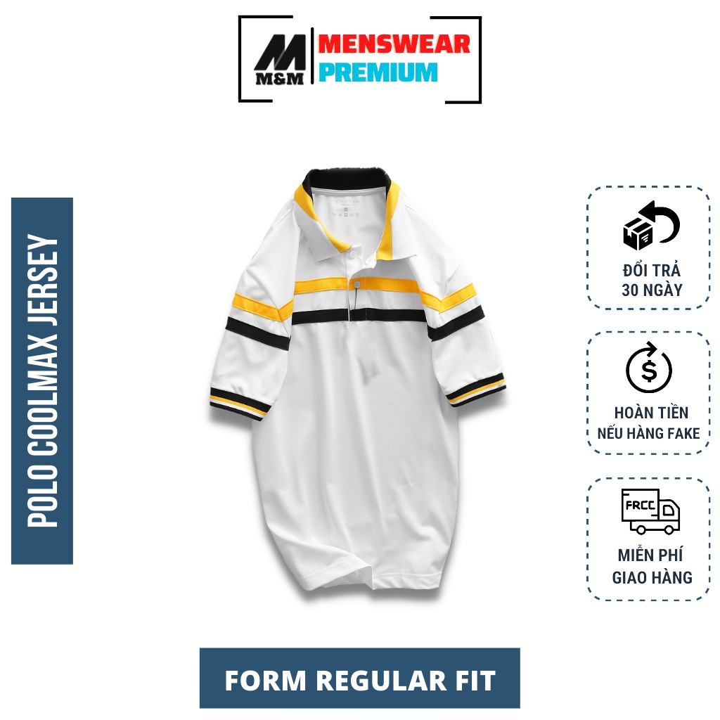 Áo Polo Nam Cao Cấp M&amp;M, Áo Polo Nam Hàng Hiệu Cổ Bẻ Tay Ngắn Phối Sọc Vải Polo CoolMax Jersey Xuất Xịn Chuẩn Form HC97