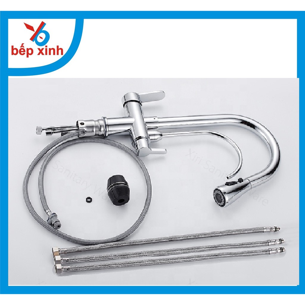 Vòi rửa bát, vòi rửa chén nóng lạnh dây rút KOBESI, tích hợp vòi RO sang trọng và tiện lợi, tích hợp 3 trong 1