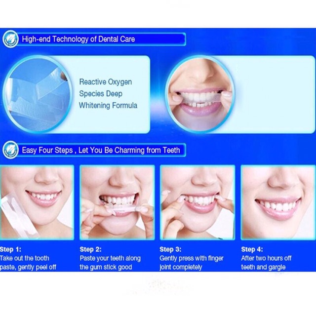 Miếng dán trắng răng hiệu quả nhanh Whitening Strip Advanced hộp 7 gói gồm 14 miếng