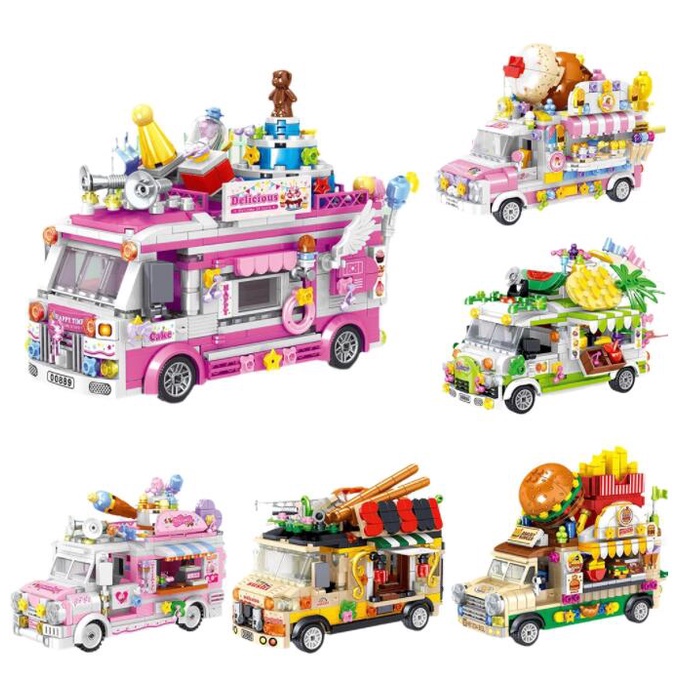 Mini Đồ Chơi Khối Xây Dựng Lắp Ráp Hình Xe Tải Bánh Kem Món Tráng Miệng Sushi Xe Hơi Stitch Sinh Nhật Cho Bé Gái