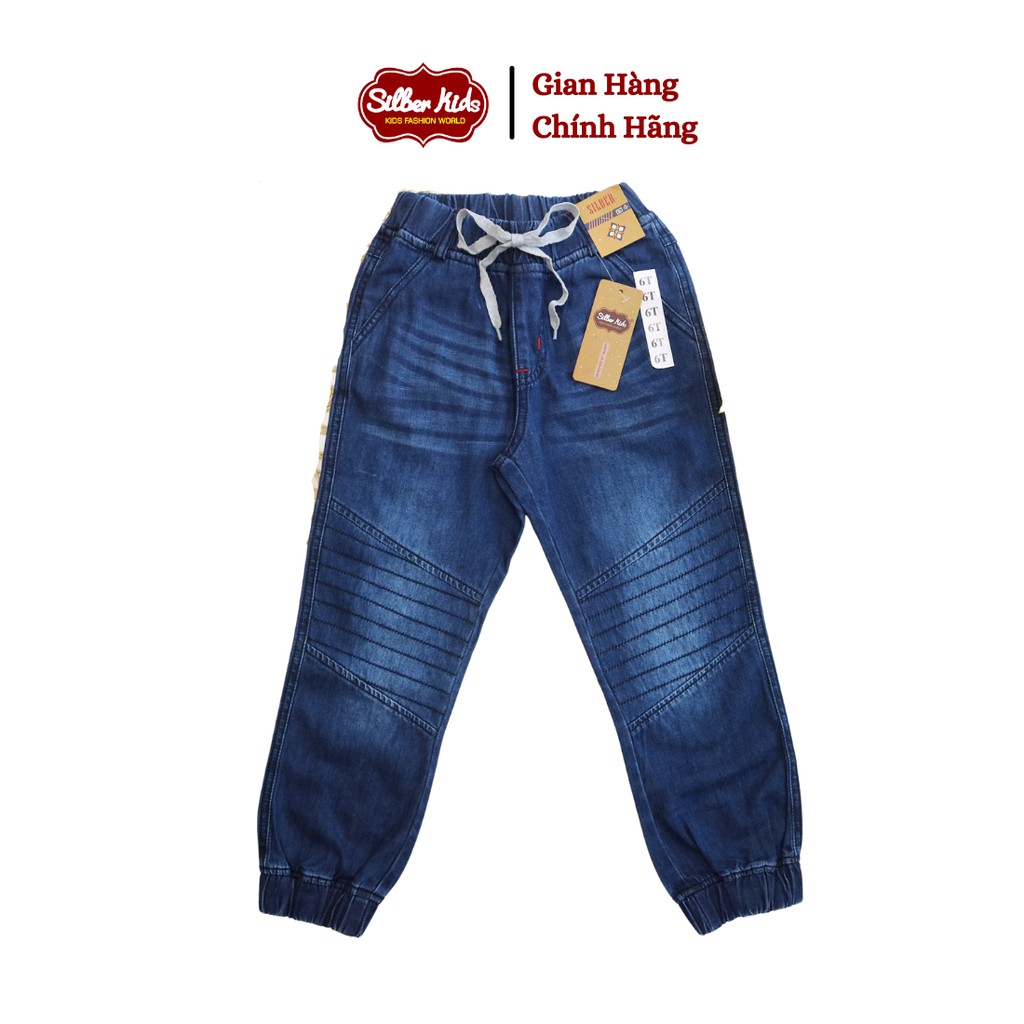 [Mã BMBAU50 giảm 7% đơn 99K] Quần Jean Dài Bé Trai 18-45kg Chun Gấu Phối Sọc Gối SILBER KIDS