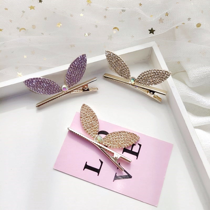 Kẹp tóc mái 3 chiều tai thỏ dễ thương, phụ kiện tóc pha lê ngọt ngào phong cách Nhật Bản và Hàn Quốc