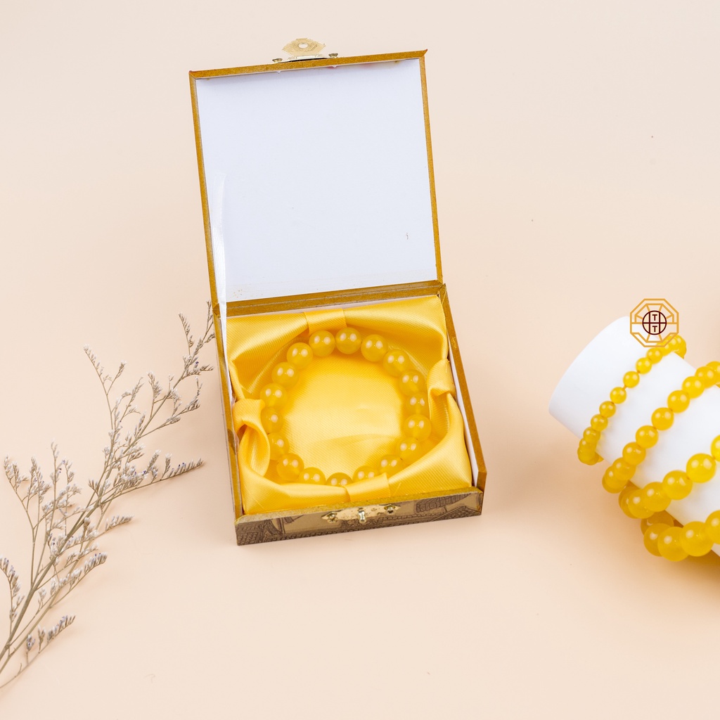 Vòng tay phong thủy đá MNao Vàng may mắn tài lộc nam nữ mệnh Thổ Kim - Tặng hộp gỗ cao cấp - Phong Thủy Tây Tạng