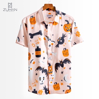 Áo sơ mi nam ngắn tay vải lụa thiết kế hoạ tiết halloween hoạt hình - ZUMAN - ASM82