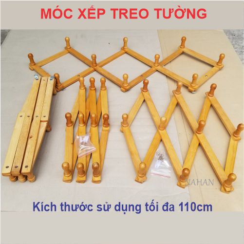 Móc Gỗ Xếp Treo Tường, Cỡ Trung, Móc Gỗ Có 10 Núm Treo, Kích thước sử dụng tối đa khoảng 110cm