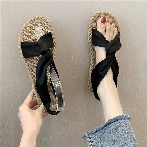 Jiashucheng Hàng Có Sẵn Giày Sandal Vải Lanh Phong Cách Retro Thời Trang Mùa Hè Dễ Phối Đồ Dành Cho Bạn Nữ @ -