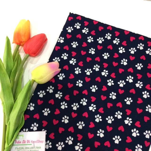 V167❤️ VẢI TWILL HOẠ TIẾT TRÁI TIM MAY ĐỒ CHO DOLL, OBITSU, DIY, HANDMADE, QUILTING, SCRUNCHIES..