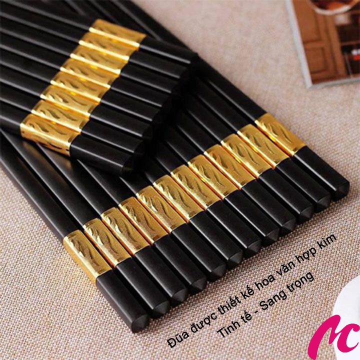 Hộp 10 đôi đũa ăn chống trơn trượt bọc hợp kim tinh tế sang trọng_CC888