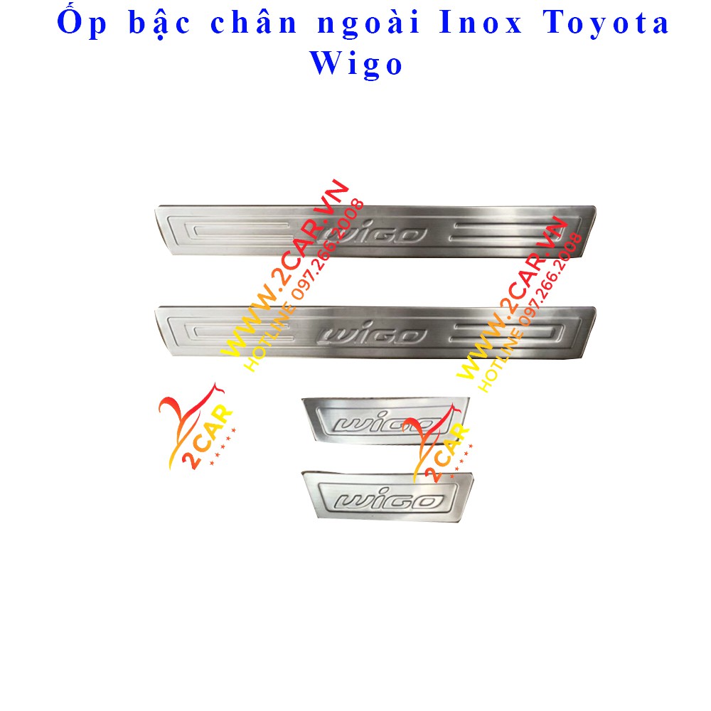 Ốp bậc chân trong, ngoài xe Toyota Wigo 2018-2021 chất liệu INOX