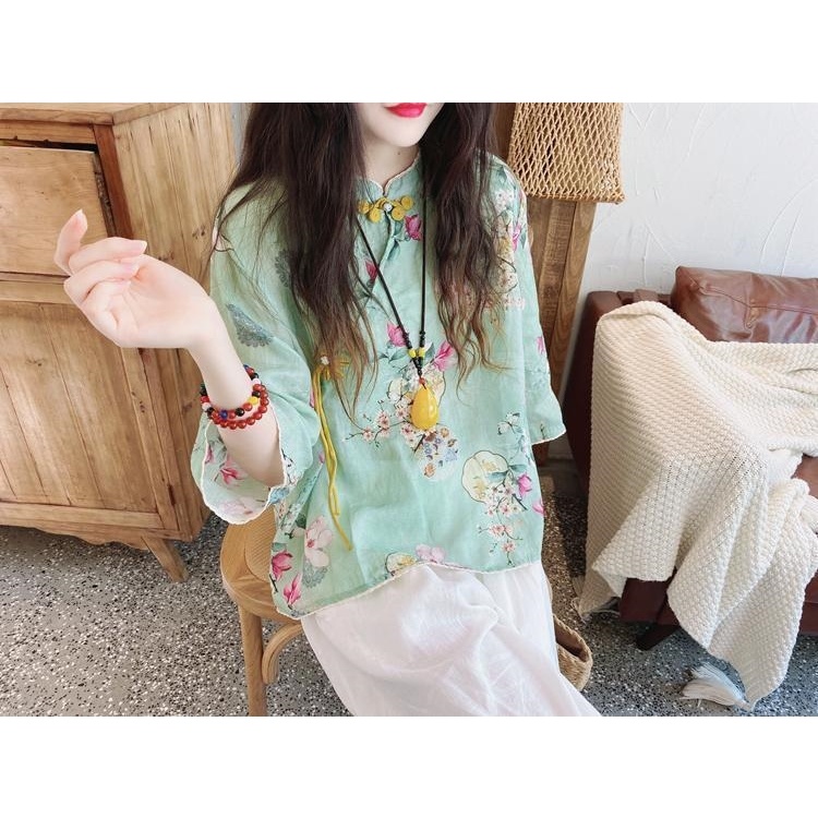 Áo Kiểu Tay Lửng In Hoa Thời Trang Mùa Hè Vintage Dành Cho Nữ