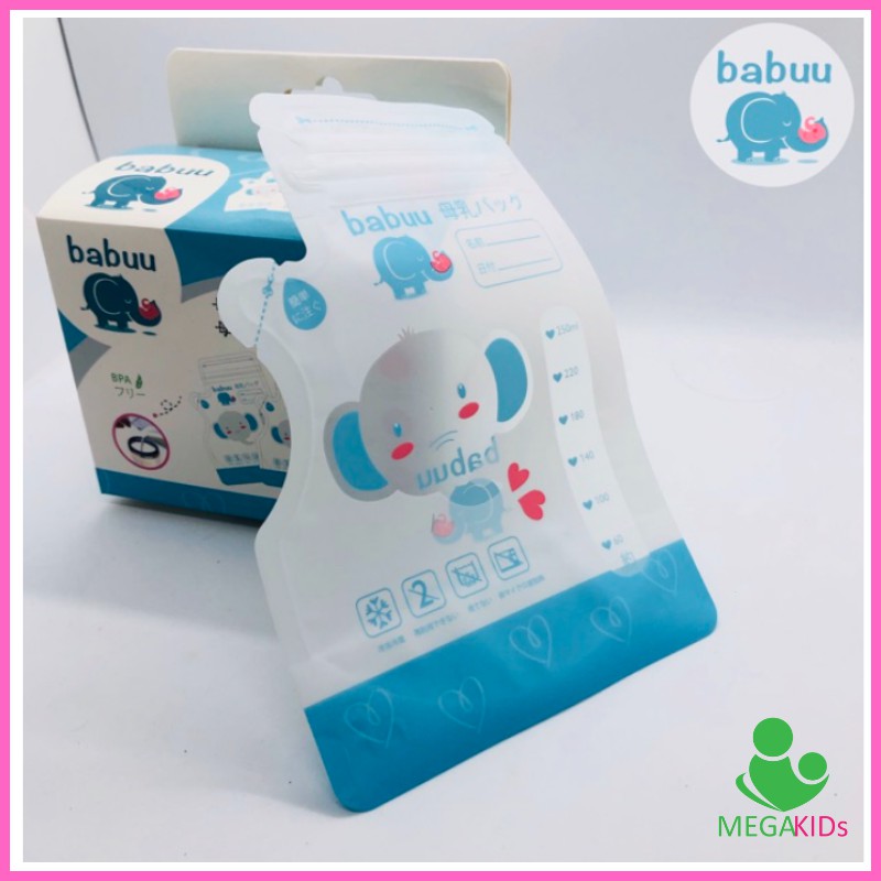 Hộp 50 túi trữ sữa có vòi 250ml Babuu Nhật Bản hình Voi có vòi rót tiện lợi
