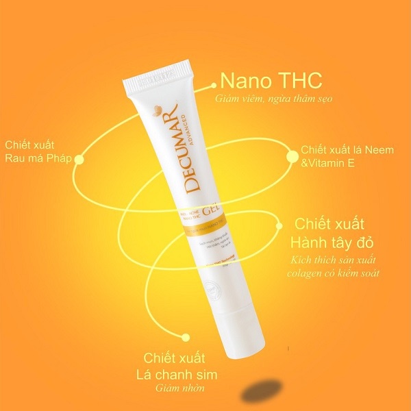 Gel Ngừa Mụn Decumar Advanced White Anti-Acnes Nanpo THC Gel Kem Ngừa Mụn Giảm Thâm Từ Nghệ Trắng Nano Curcumin 20G