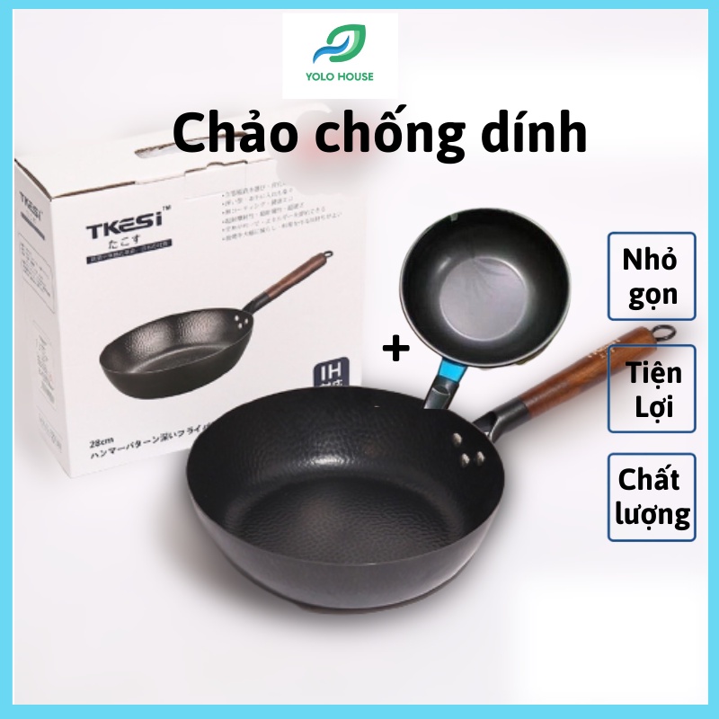 Chảo chống dính bếp từ bếp gas YOLO HOUSE lòng sâu nhật bản cao cấp size 28cm tặng kèm chảo 18cm - CTF1