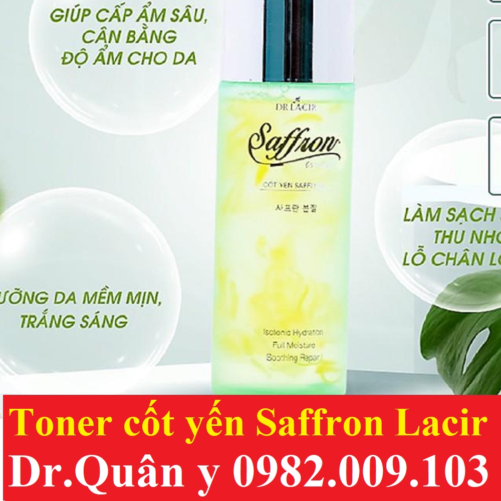 (MẪU MỚI) Toner Cốt Yến Safron saffron Drlacir dr lacir 100ml,Hỗ trợ cân bằng độ ẩm da,Giúp co nhỏ lỗ chân lông,sạch sâu