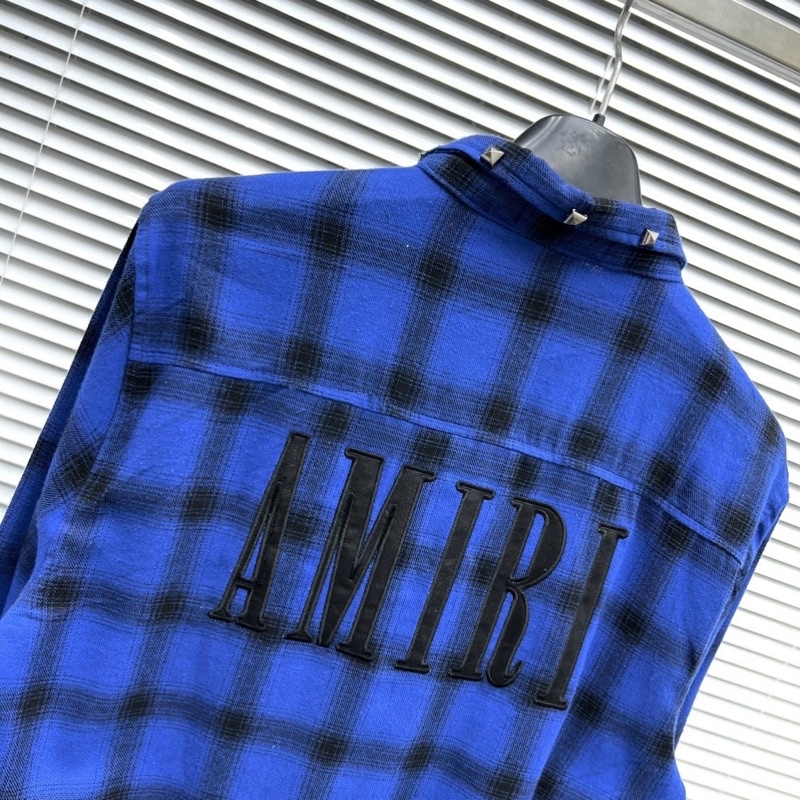 Sơ Mi Dài Tay Nam Amiri Kẻ Caro Tag Đá Cổ Phối Chữ Da Thêu SM22P