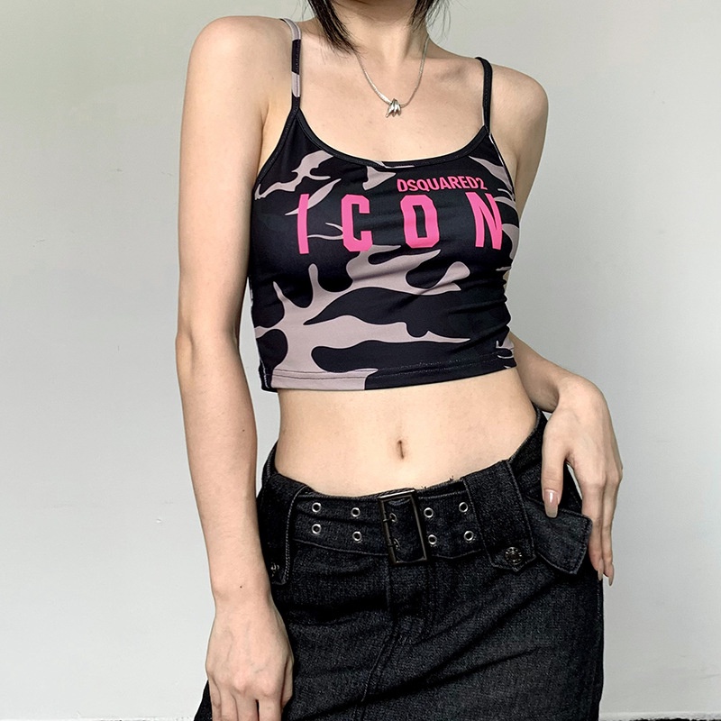 Áo Tank Top Hai Dây Hở Lưng Form Ôm In Chữ Phong Cách Đường Phố Quyến Rũ