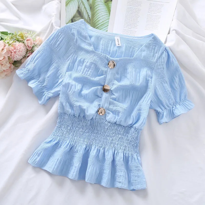 Áo Kiểu Tay Ngắn Màu Trơn C8947