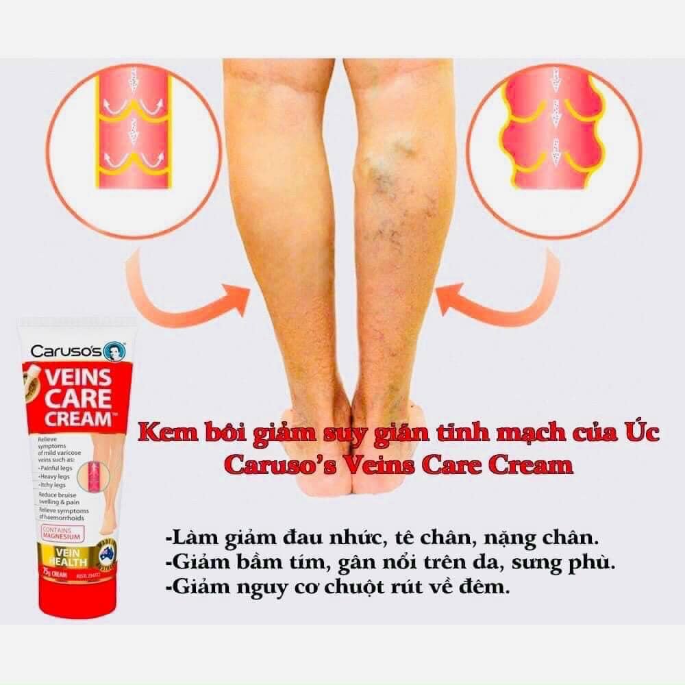 Viên uống giãn tĩnh mạch carusos venis clear caruso's 60 viên, kem bôi giãn tĩnh mạch venis clear cream caruso's 75g