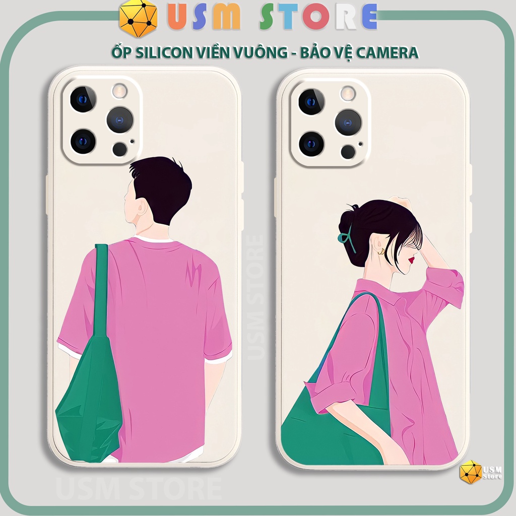 Ốp lưng iphone 11/11Pro/11Promax/12/12mini/12Pro/12Promax/13/13Mini/13Pro/13Promax viền vuông bảo vệ camera, cặp đôi