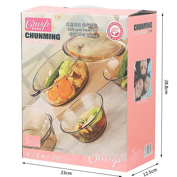 Set 5 bát thủy tinh Chunming - bộ đồ bàn ăn cao cấp, đẹp mắt, tiện dụng