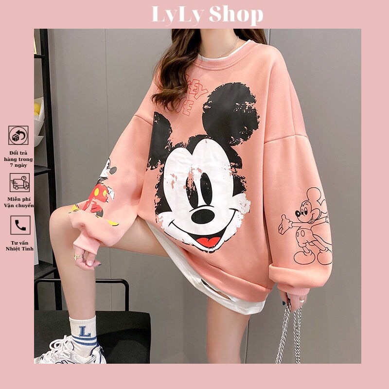 Áo Thun Nữ Sweater Nỉ Nữ MICKEY MOUSEE Họa Tiết In 2 Màu - Cổ Tròn Dài Tay G0116 lyly Shop