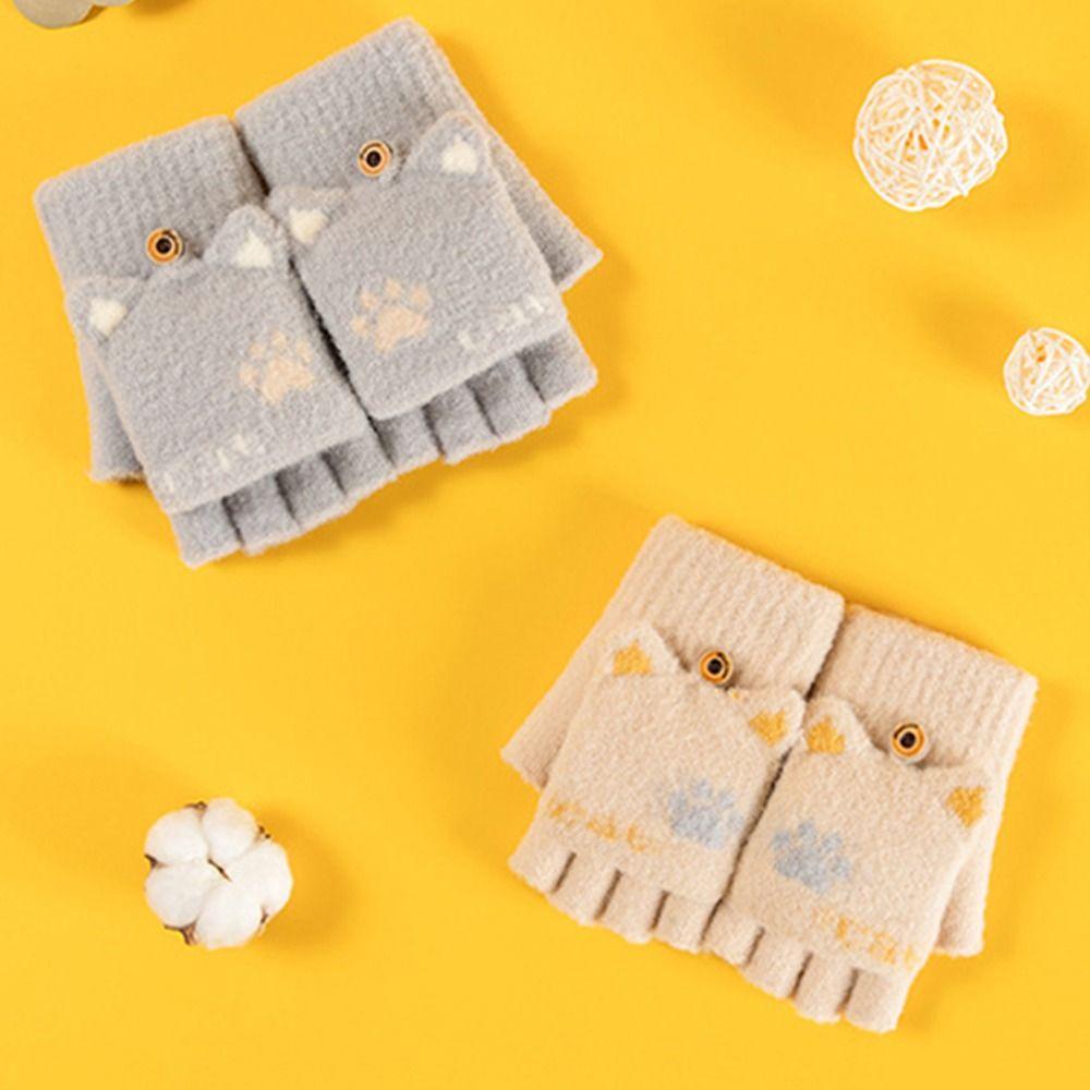 Găng Tay Hở Ngón Giữ Ấm Mùa Thu Đông Họa Tiết Móng Vuốt Mèo Bảo Vệ Tay Chống Gió Có Thể Chạm