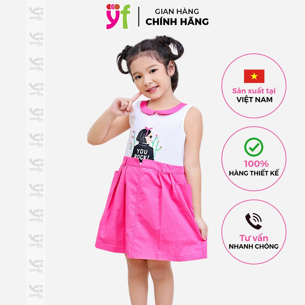 Đầm in hình cô gái màu hồng YF cho bé 10-14KG, chất cotton thấm hút mồ hôi tốt 7DX120