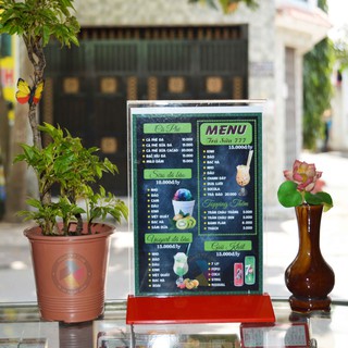 Kệ menu mica _ In menu thực đơn 2 mặt - KT: 15cm x 21cm