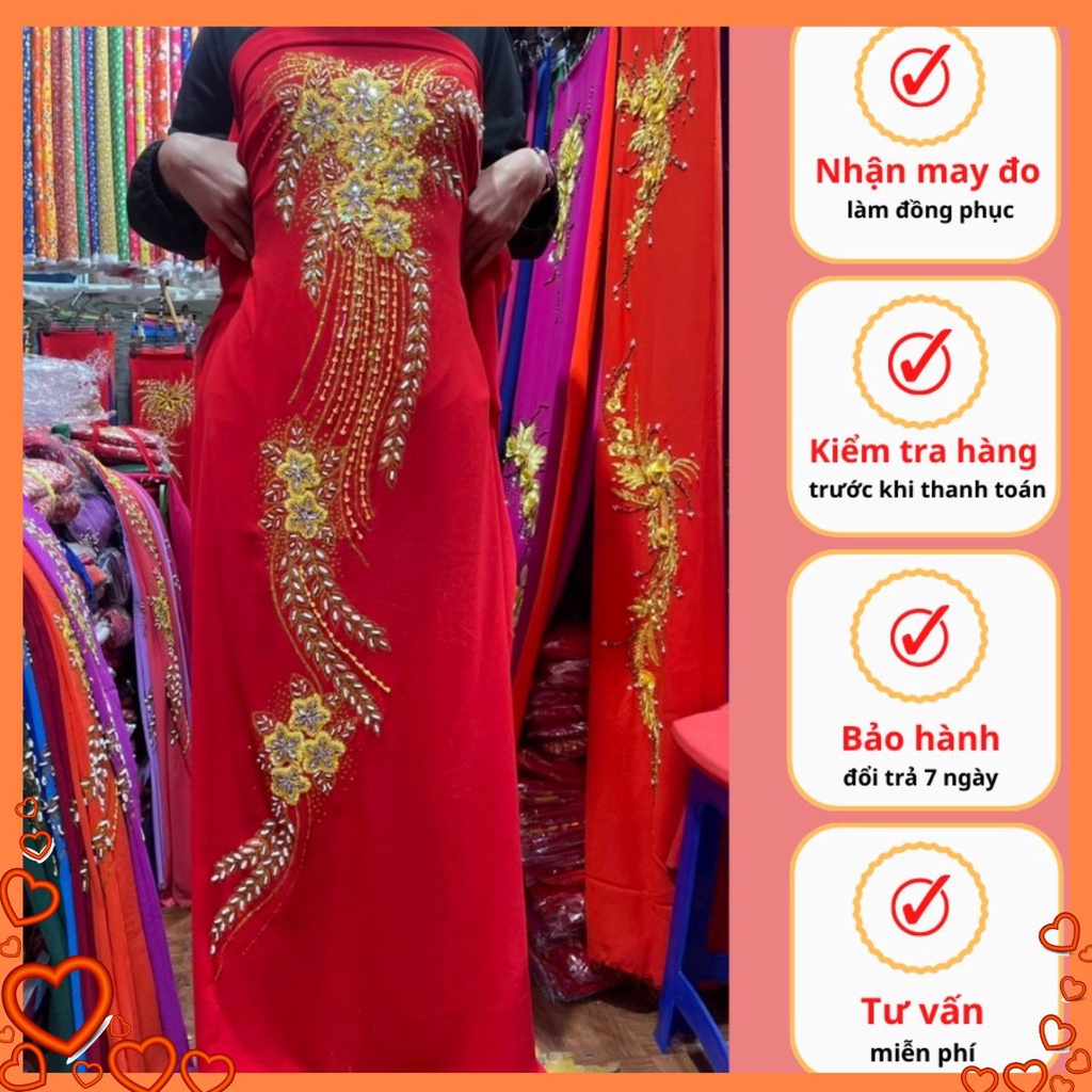 Vải may áo dài cho bà sui lụa chiffon thêu hoa đẹp cao cấp sang trọng mẫu truyền thống trung niên- Mẫu 1