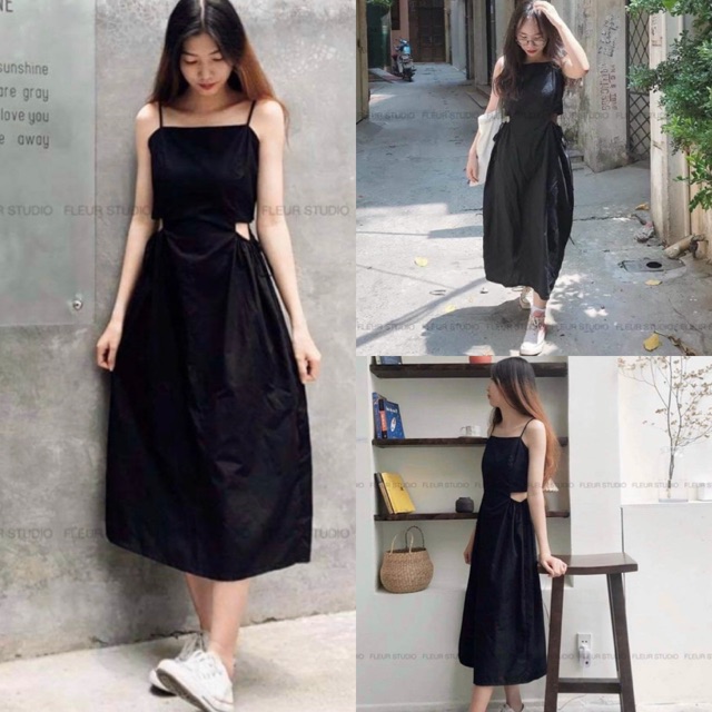 Đầm Đen LENIES DRESS đầm hai dây thiết kế khoét eo form suông dài chất vải linen thun | BigBuy360 - bigbuy360.vn